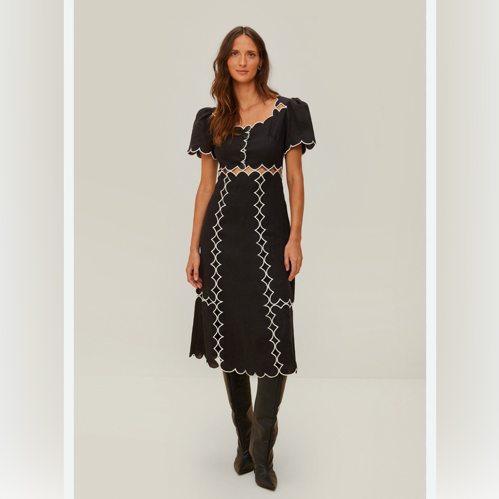 Farm Rio Black Short Sleeve Lenzing Ecovero Euroflax Maxi Dress size xs NWT